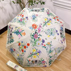 Balenciaga Floral And BB Logo Print Folding Umbrella In Beige