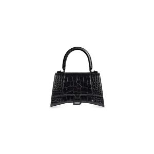 Balenciaga Hourglass Handbag In Crocodile Embossed Leather Black