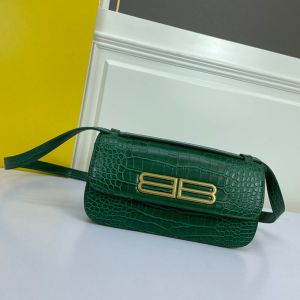 Balenciaga Medium Gossip Bag In Crocodile Embossed Leather Green