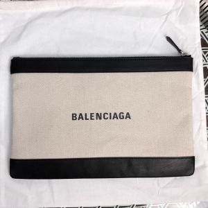 Balenciaga Medium Navy Pouch In Canvas Beige/Black