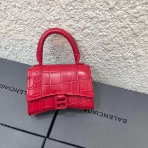 Balenciaga Mini Hourglass Handbag In Crocodile Embossed Leather Red