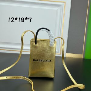 Balenciaga Mini Shopping Phone Holder In Saffiano Calfskin Gold