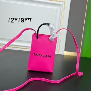 Balenciaga Mini Shopping Phone Holder In Saffiano Calfskin Rose