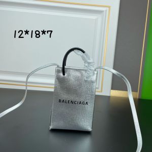 Balenciaga Mini Shopping Phone Holder In Saffiano Calfskin Silver