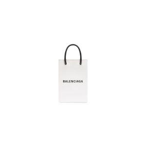 Balenciaga Mini Shopping Phone Holder In Saffiano Calfskin White