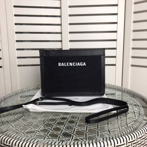 Balenciaga Navy Pouch With Strap In Canvas Black