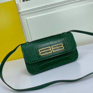 Balenciaga Small Gossip Bag In Crocodile Embossed Leather Green