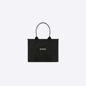 Balenciaga Small Hardware Tote With Strap In Canvas Black