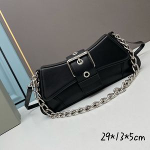 Balenciaga Small Lindsay Shoulder Bag with Strap In Shiny Smooth Calfskin Black