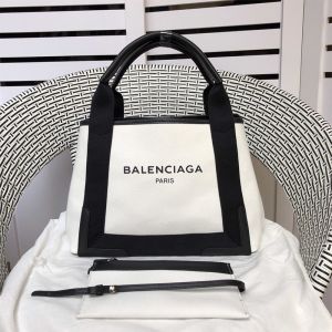 Balenciaga Small Navy Cabas In Canvas White