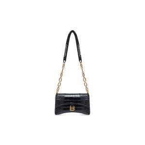 Balenciaga XS Downtown Shoulder Bag with Chain In Crocodile Embossed Leather Black/Gold