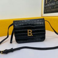 Balenciaga B Crossbody Bag In Crocodile Embossed Leather Black