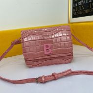 Balenciaga B Crossbody Bag In Crocodile Embossed Leather Pink