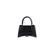 Balenciaga Hourglass Handbag In Crocodile Embossed Leather Black