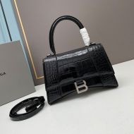 Balenciaga Hourglass Handbag In Crocodile Embossed Leather Black/Silver