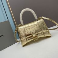 Balenciaga Hourglass Handbag In Crocodile Embossed Leather Gold