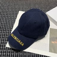 Balenciaga Logo Embroidered Cap Cotton In Navy Blue/Gold