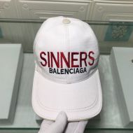 Balenciaga Logo Embroidered Cap In White/Red