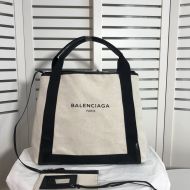 Balenciaga Medium Navy Cabas In Canvas Beige