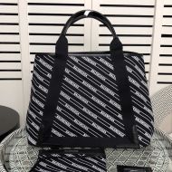 Balenciaga Medium Navy Cabas In Logo Striped Canvas Black