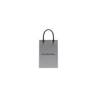 Balenciaga Mini Shopping Phone Holder In Saffiano Calfskin Grey