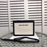 Balenciaga Navy Pouch With Strap In Canvas Beige