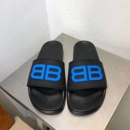 Balenciaga Pool Slides Unisex BB Logo Rubber Black/Blue