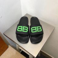 Balenciaga Pool Slides Unisex BB Logo Rubber Black/Green