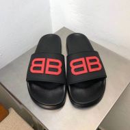 Balenciaga Pool Slides Unisex BB Logo Rubber Black/Red