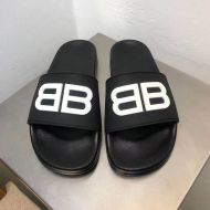 Balenciaga Pool Slides Unisex BB Logo Rubber Black/White