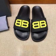 Balenciaga Pool Slides Unisex BB Logo Rubber Black/Yellow