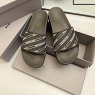 Balenciaga Pool Slides Unisex Logo Striped Rubber Black