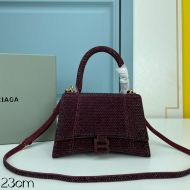 Balenciaga Small Hourglass Handbag with Crystals In Calfskin Burgundy