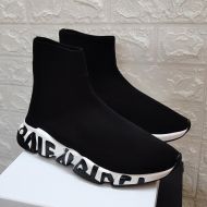 Balenciaga Speed Sneakers with Graffiti Sole Unisex Knit Black