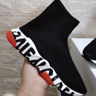 Balenciaga Speed Sneakers with Graffiti Sole Unisex Knit Black/Red