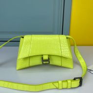 Balenciaga XS Downtown Shoulder Bag In Crocodile Embossed Leather Yellow