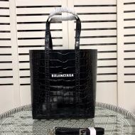 Balenciaga XS Everyday Tote In Crocodile Embossed Leather Black