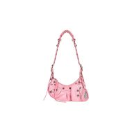 Balenciaga XS Le Cagole Shoulder Bag In Embossed Leather Pink/Silver