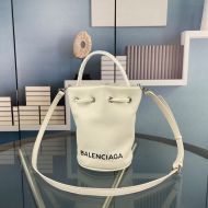 Balenciaga XS Wheel Drawstring Bucket Bag In Calfskin White