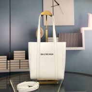 Balenciaga XXS Everyday Tote In Crocodile Embossed Leather White